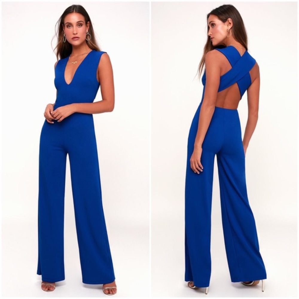 NWOT Lulus Royal Blue Cross Back Jumpsuit